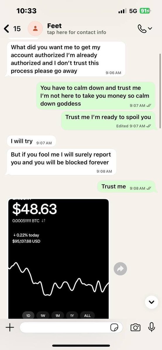 hexNHeels's tweet photo. This guy is scammed telling me to buy bit coin, in order to get his deposit . https://t.co/KRftbUAbls