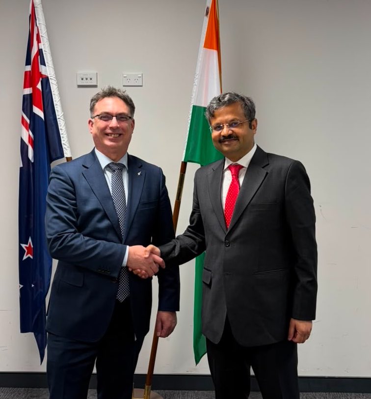 SpokespersonMoD's tweet photo. Joint Secretary Shri Amitabh Prasad and Deputy Secretary, New Zealand Ministry of Defence, Mr Richard Schmidt co-chaired the 2nd #IndiaNZ Defence Strategic Dialogue in Wellington, New Zealand on August 24, 2026.  The Dialogue focused on advancing maritime security, joint training and #defencecooperation, while furthering the objectives of the Roadmap 2030. 

@IndiainNZ 
@NZinIndia 
@MEAIndia