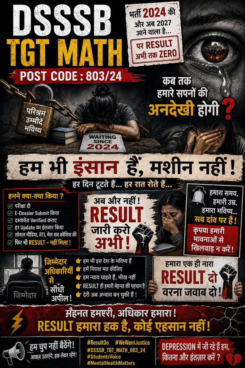 KhushbooMe51294's tweet photo. Dsssb tgt math (post code 803/24) Final result  के लिए इतनी लम्बी चुप्पी क्यो 🤐 हर दिन हर पल Final result ka इंतजार Dsssb board इतना बेशर्म क्यू हमारे भविष्य के साथ खिलवाड़ क्यू 😭
#justiceforaspirants @LtGovDelhi @dsssbofficial @gupta_rekha @CMODelhi #tgt_maths @Dir_Education https://t.co/4x9izeQegN