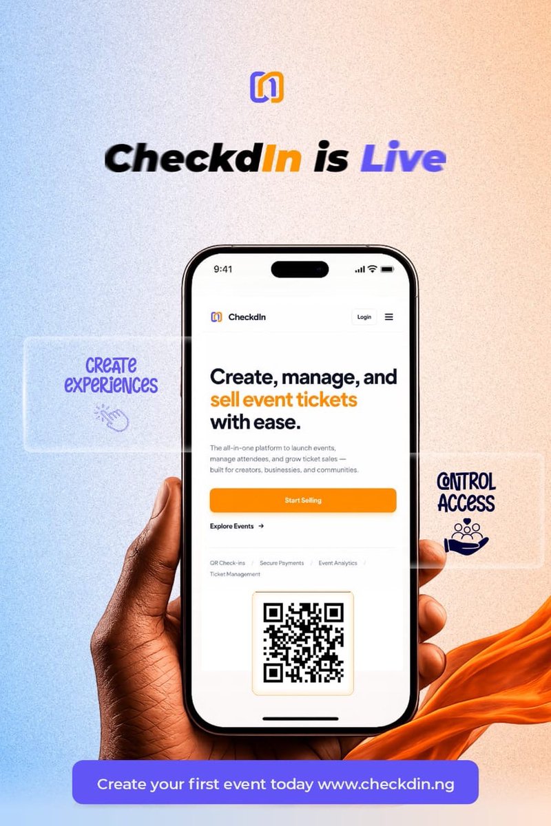 CatiaKyen's tweet photo. CheckdIn is LIVE! 🚀
Create, manage & sell event tickets in seconds.
QR check-ins • Secure payments • Real-time analytics
Your all-in-one event platform is here.
👉 Start selling today: https://t.co/D38gekRLgO
#CheckdIn #EventTickets #GoLive https://t.co/tOhH2I8P8q