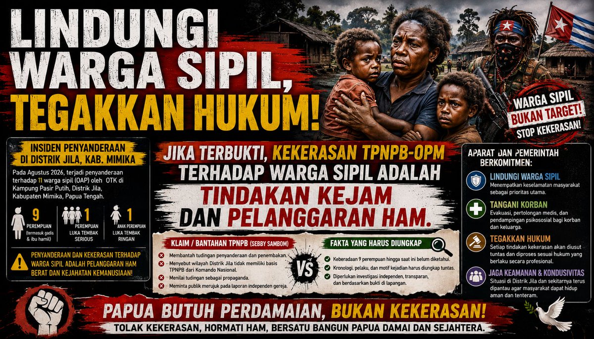 dpwjpdjwpfjw's tweet photo. Aparat Pastikan Keselamatan Warga Sipil Papua Dan Tegakkan Hukum: Jika Terbukti, Tindakan Tpnpb-Opm Terhadap Warga Sipil Adalah Kejam dan Melanggar HAM.
#PapuaNKRI #Papualndonesia #PapuaDamai https://t.co/OmVVeKdTo9