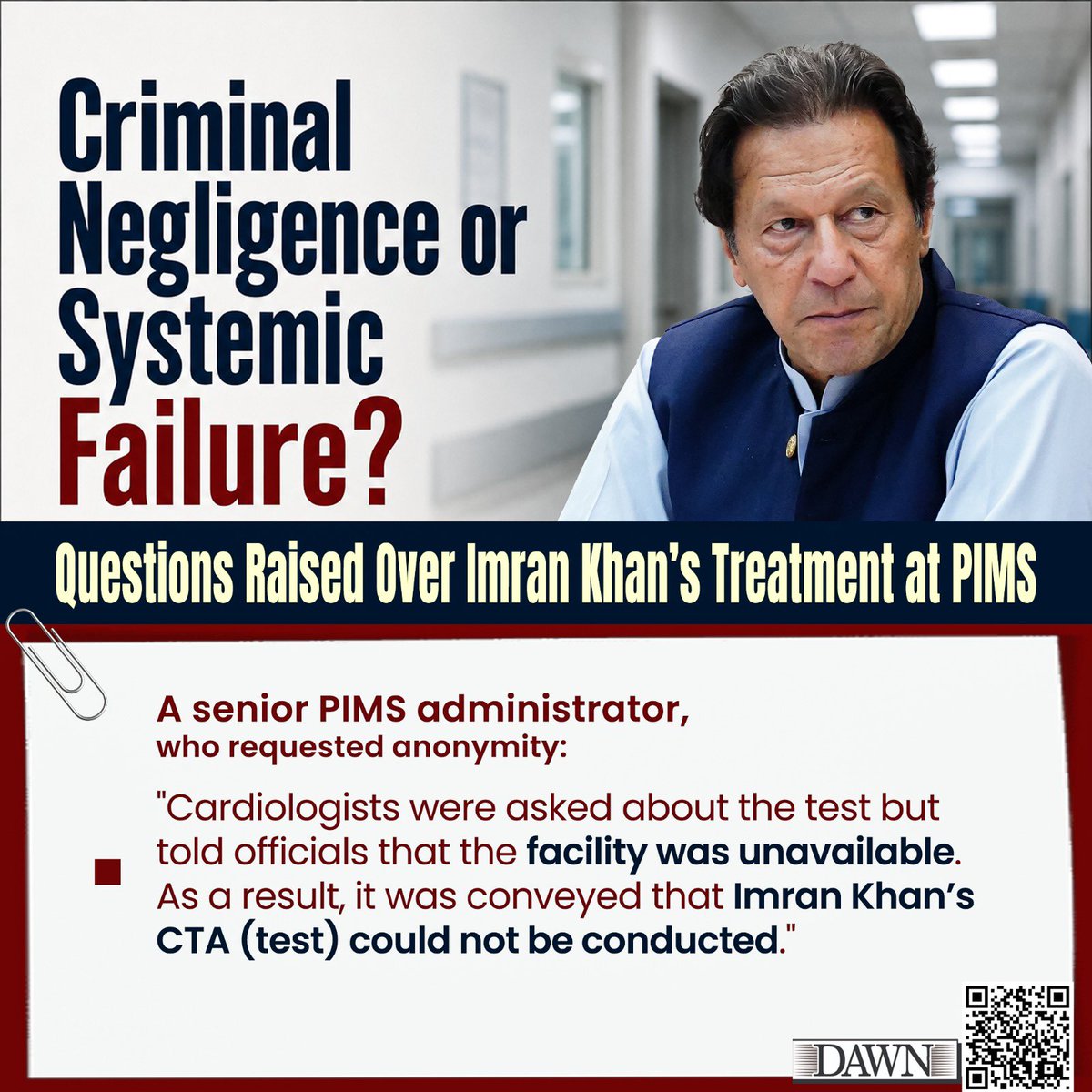 PTIofficial's tweet photo. Why was Imran Khan’s CTA Test not conducted? Is it due to criminal negligence or systemic failure?

#ContemptOfCourt

2/6 https://t.co/oh53LLdAKw