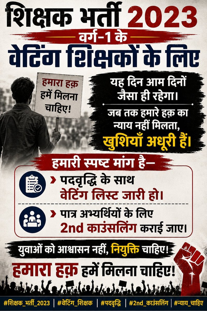 luckyJangid9's tweet photo. हम आ पहुंचे 

नीलम पार्क ,भोपाल

आंदोलन 
आमरण अनशन शुरू

हमारी माँग 

#पदवृद्धि के साथ 2nd कॉउंसलिंग
जल्द से जल्द

3 वर्षों का इंतजार
अब नही सहेगा बेरोजगार

मध्यप्रदेश शिक्षक भर्ती 2023 वर्ग 1

@PMOIndia @rashtrapatibhvn @EduMinOfIndia @Radhejat1983 @NEYU4INDIA @jays_india2024 @ajitanjum @IndianExpress @DrMohanYadav51 @AmitShah