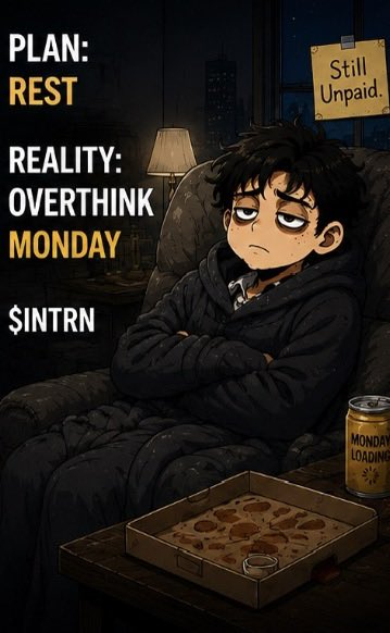 UnpaidInternSOL's tweet photo. Weekend plan: do absolutely nothing.

Monday: you thought. 💀

#INTRN #Memecoin #SolanaMemes #crypto https://t.co/FOaPYgRmfS