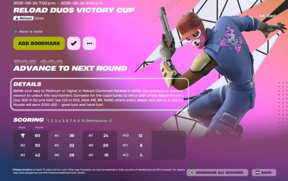compFNclips's tweet photo. 🚨🚨RELOAD VICTORY CUP IS NOW TOP 300 ONLY 💀
I think now its much harder to win earnings bro 😭😭 https://t.co/LpSxH5tGMJ