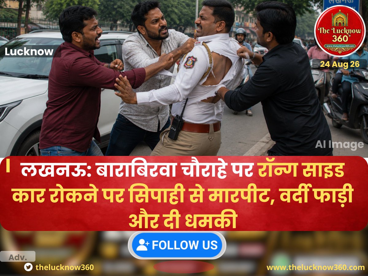 Thelucknowwire's tweet photo. लखनऊ: बाराबिरवा चौराहे पर रॉन्ग साइड कार रोकने पर सिपाही से मारपीट, वर्दी फाड़ी और दी धमकी
#LucknowNews #Krishnanagar #LucknowPolice #TrafficPolice #CrimeNews #UPNews #BreakingNews https://t.co/h8OpqaSdv5