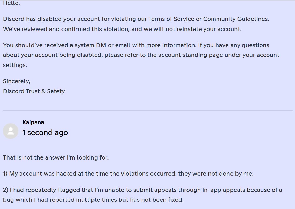 BlankfactYes's tweet photo. @discord and @discord_support, not automated messages please. https://t.co/p0OuZlP7sw