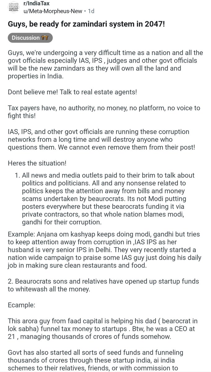 IndiaNewGen's tweet photo. Zamindari system might be back by 2047. The big corporates, IAS, IPS, politicians will be the zamindars. https://t.co/x0YF04DMdW