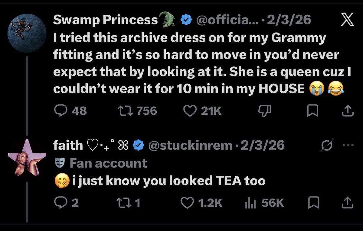 stuckinrem's tweet photo. fun fact: doechii tried on this dress to wear last year’s grammys and said she couldn’t even wear it for 10 minutes in the house because it was so hard to move in and yet beyoncé makes it so you can’t even tell the dress is that hard to move in  https://t.co/BmMauNJCBb https://t.co/KBdvYRUlrP