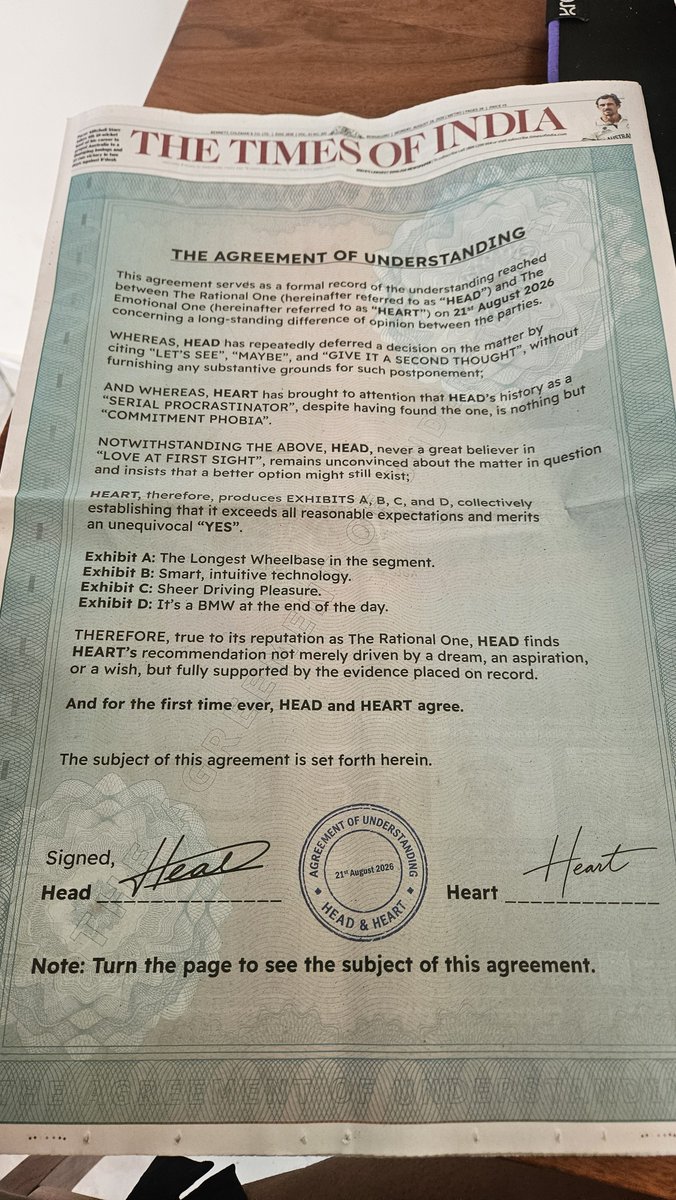 Garimaoo2's tweet photo. A historic agreement between head and heart... https://t.co/VZUdf4yOz1