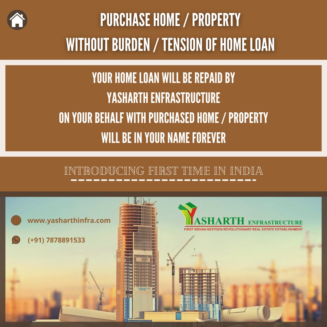 Yasharthin's tweet photo. https://t.co/HaiL15msG0 
Revolutionary scheme of repayment of home loan introduced by Yasharth Enfrastructure Pvt. Ltd. for the growth and benefit of Indian property buyers.
#homebuyingtips #Indianrealestatesector #Repayment
To know more contact us through whatsapp : 7878891533 https://t.co/iajOA2ivx1