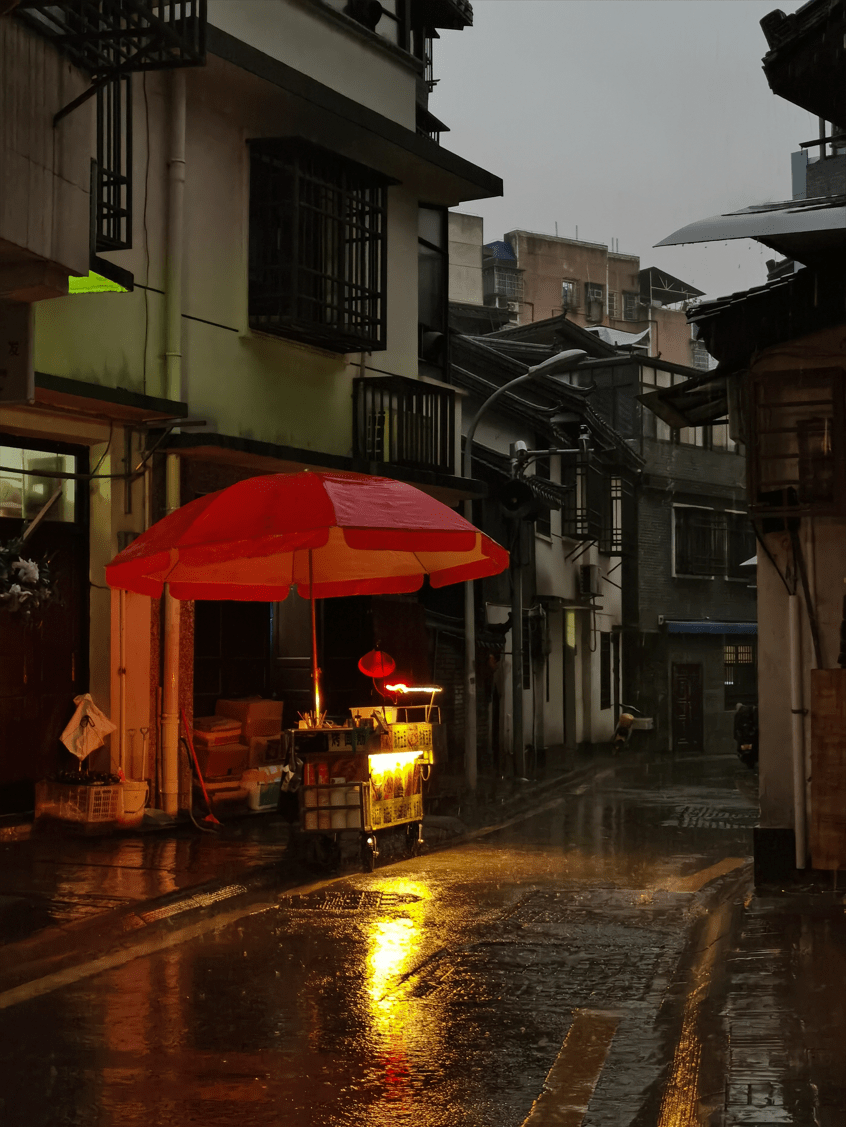 ItsMeNew4's tweet photo. Rainy evening, neon signs reflecting on wet asphalt, a stray cat napping on a park bench. Quick street snap that feels like a tiny, quiet story. https://t.co/Cjw8KofLDy