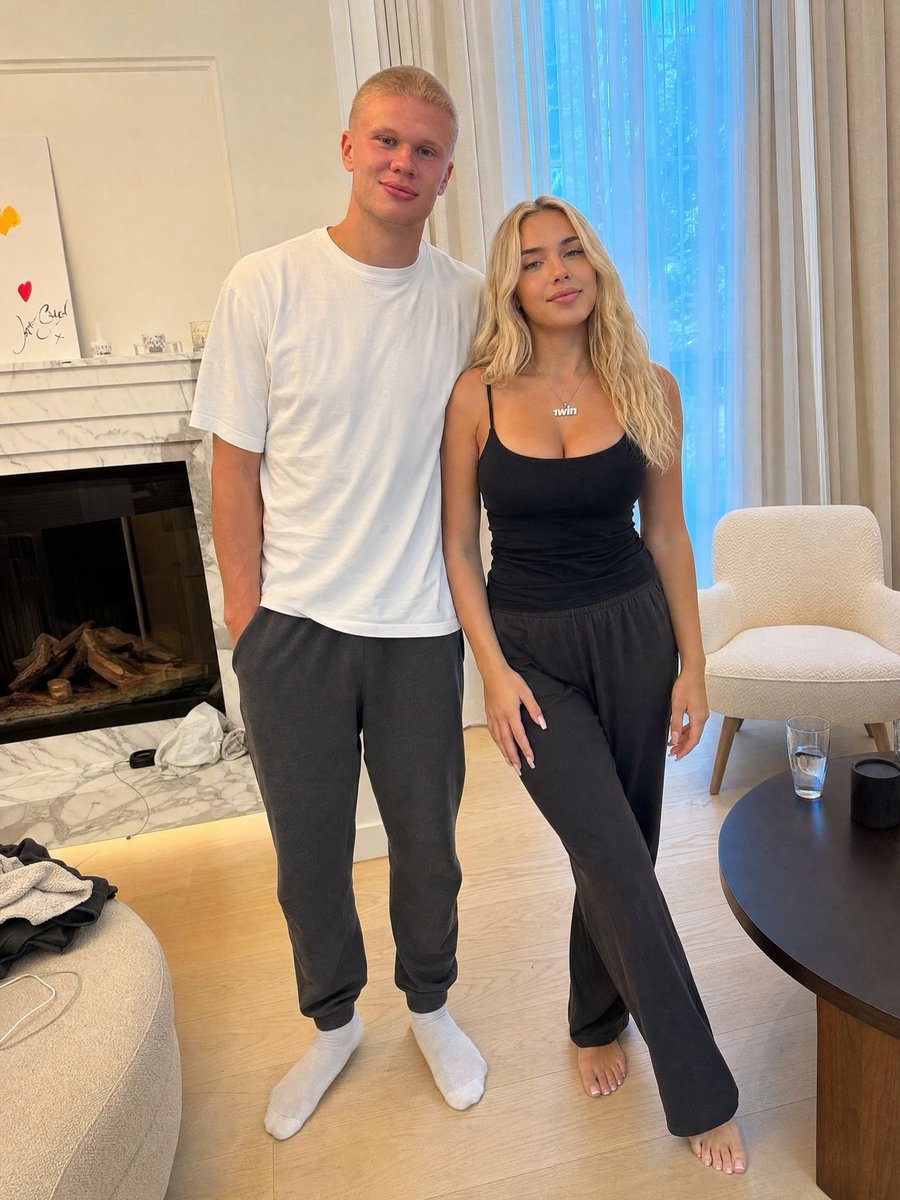 MavenUg's tweet photo. Erling Haaland with his girlfriend Isabel after getting a new haircut 💇‍♂️ 💜 https://t.co/OFHcmO1xBn