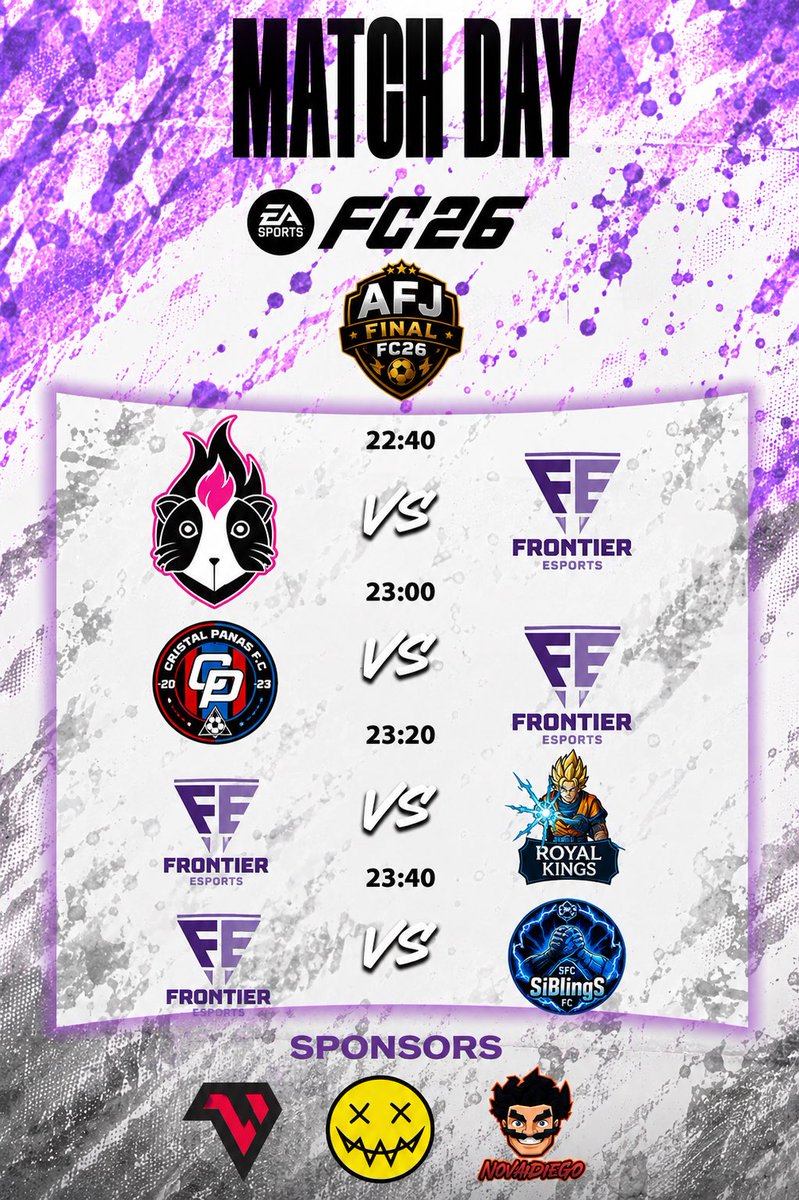 FrontiereSport's tweet photo. 🔥 ¡HOY LUNES, VOLVEMOS A LA CARGA!

Después de varios días de parón, hoy toca volver a competir. ⚽️💜

Volvemos con más ganas que nunca, preparados para darlo todo y seguir luchando por nuestros objetivos. 💪🔥

¡VAMOS FRONTIER! 🟣

#FC26 #FrontierEsports #MatchDay https://t.co/VQIyZjSnI7