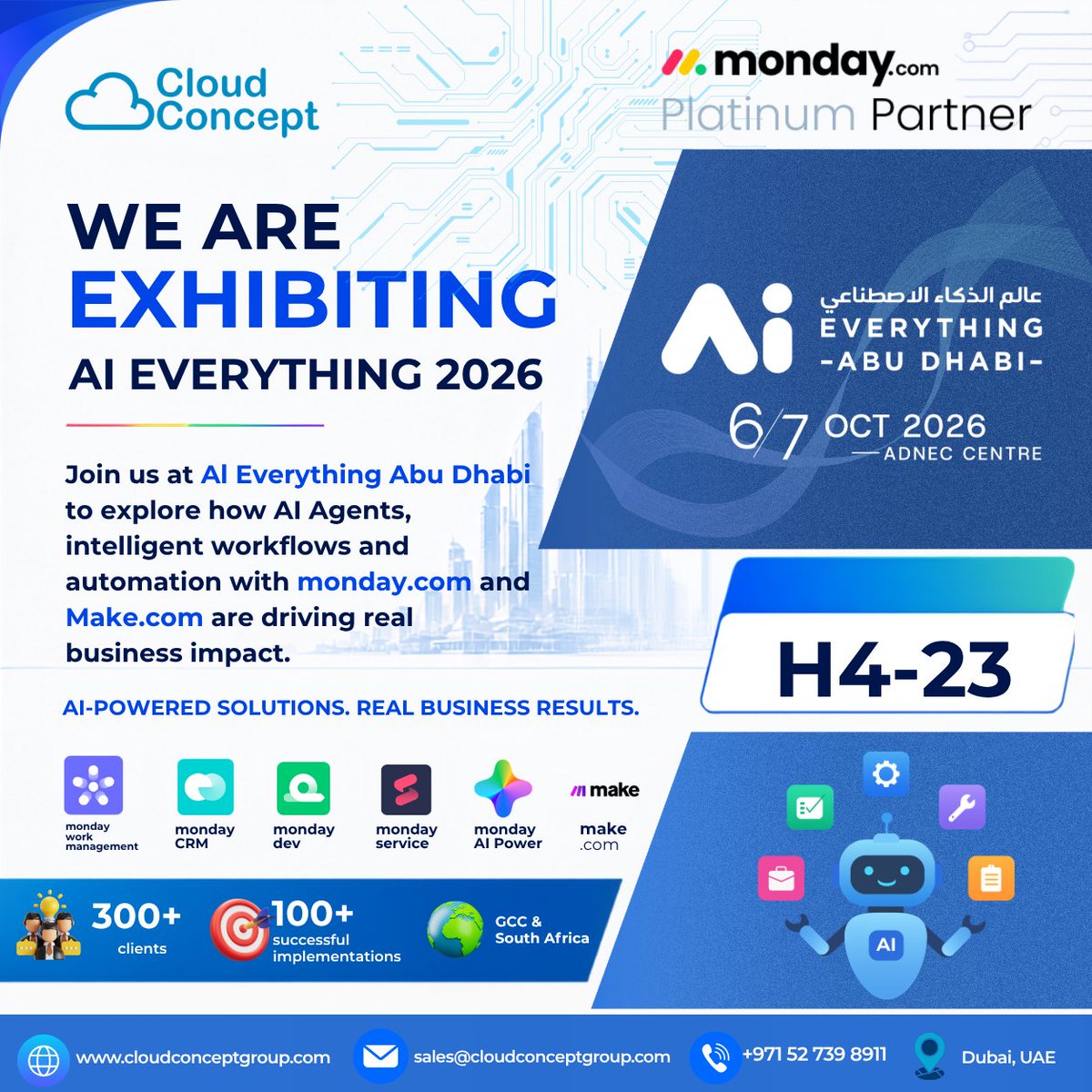 cloudconceptae's tweet photo. Cloud Concept is heading to AI Everything Abu Dhabi 2026 🚀

📍 Stand H4-23
📅 6–7 October | ADNEC
See https://t.co/xpBF5Nin9F, https://t.co/8hdiEClru6 &amp; AI in action.
#AIEverythingAbuDhabi #CloudConcept #AI #mondaydotcom #Make https://t.co/c6I6vW466Q