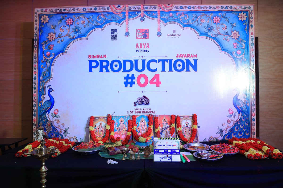 team_simran's tweet photo. An auspicious beginning to an exciting new journey! ✨🙏

Pooja Moments of White Carpet Films Production No.4, presented by @TSPoffl &amp; @arya_offl ❤️‍🔥

Starring @SimranbaggaOffc &amp; #Jayaram

Directed by @sy_gowthamraj

Produced by @WCF2021 &amp; @RedactedStud1os https://t.co/XKpxAlXvBx