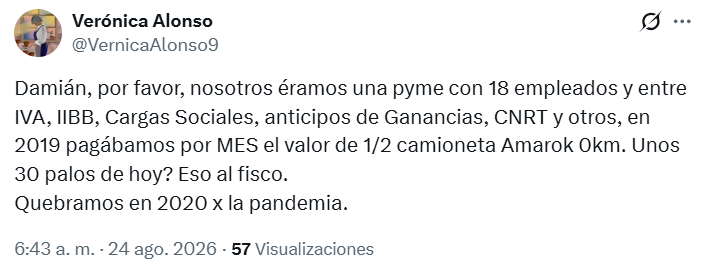 DiPace4's tweet photo. Quincheros/as 

La pandemia fue una excepcionalidad, pero AFIP no tuvo entonces la consideración necesaria con quienes atravesaban 1 crisis inédita. Hoy el problema se agrava: muchos estudios jurídicos impulsan embargos priorizando su propio interés, sin contemplar que detrás de cada deuda hay 1 empresa que puede recuperarse.

ARCA debería revisar estas reglas. 1 contribuyente moroso no necesariamente es 1 paciente terminal: muchas veces es 1 paciente rescatable. Si el embargo se convierte en el mecanismo que termina de asfixiarlo, pierde la PyME, pierde el Estado y también pierde el propio agente recaudador.

Necesitamos 1 lógica distinta: cobrar sí, pero con inteligencia. Preservar al contribuyente viable, facilitar la regularización y evitar medidas que destruyan capacidad de pago.

Cambiar estas reglas no es ser permisivos. Es recaudar mejor, proteger a las PyMEs y cuidar el interés fiscal.