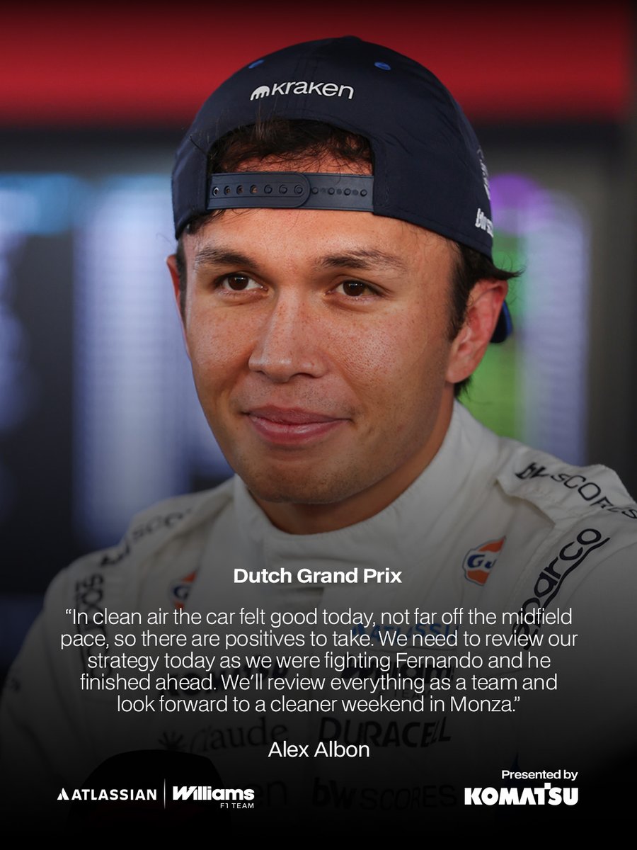 WilliamsF1's tweet photo. Hear from Alex and Carlos after the Dutch GP 🇳🇱 

🤝 Komatsu https://t.co/vVPuYeF8KH