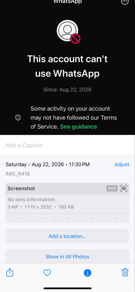 meet1597's tweet photo. @WhatsApp @Meta 

My account  AGAIN been banned/placed under review this is now the 8th time. And No reason has been stated. and Help Center requests have received no meaningful response. And your Ai chat agent is most useless thing on this planet earth faced 30k $ loss https://t.co/sE7YNX9Qr0
