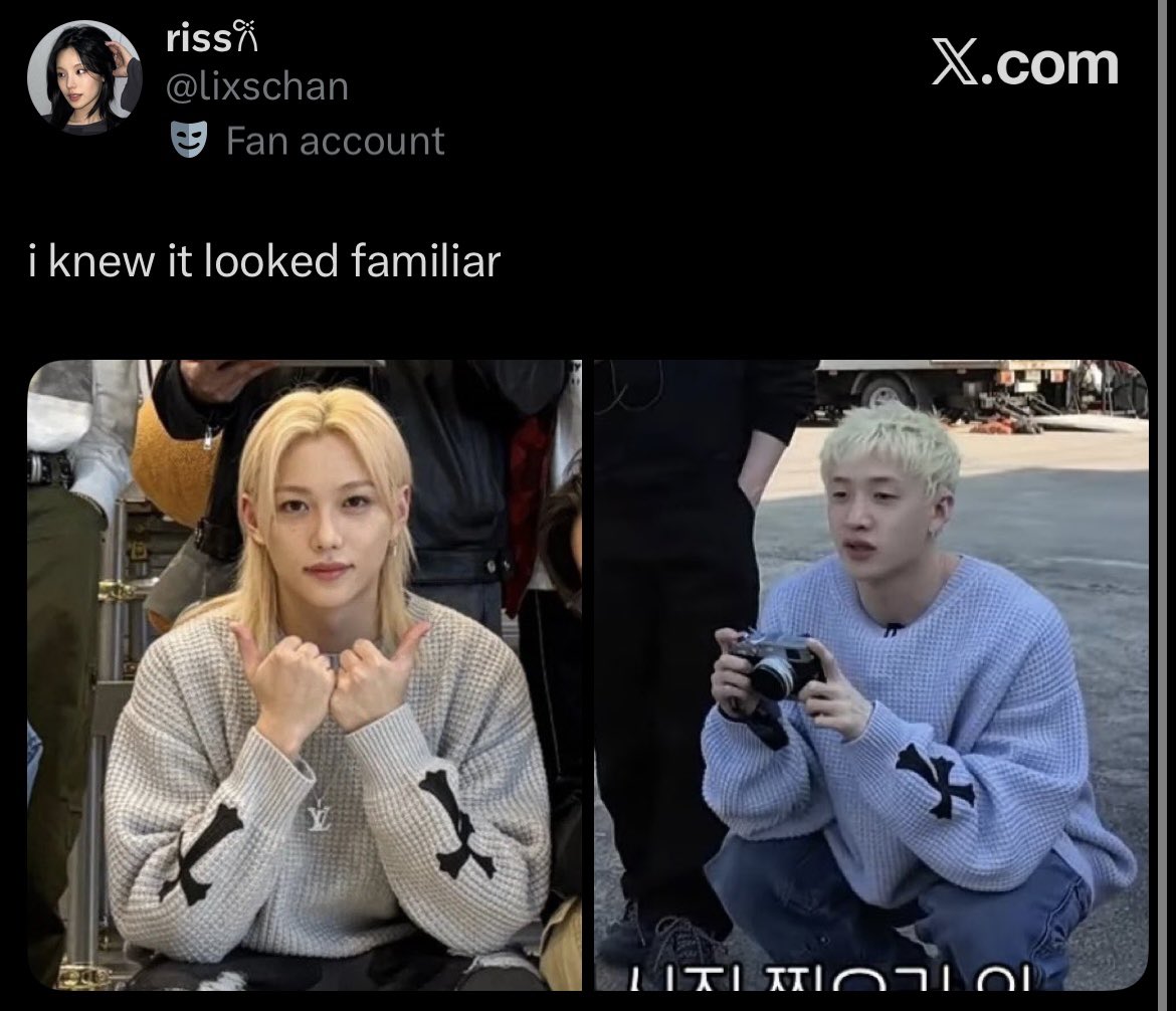 lixschan's tweet photo. i love seeing chanlix constantly sharing clothes i just know neither of them knows whose clothes are whose anymore https://t.co/mUaseFqBPu