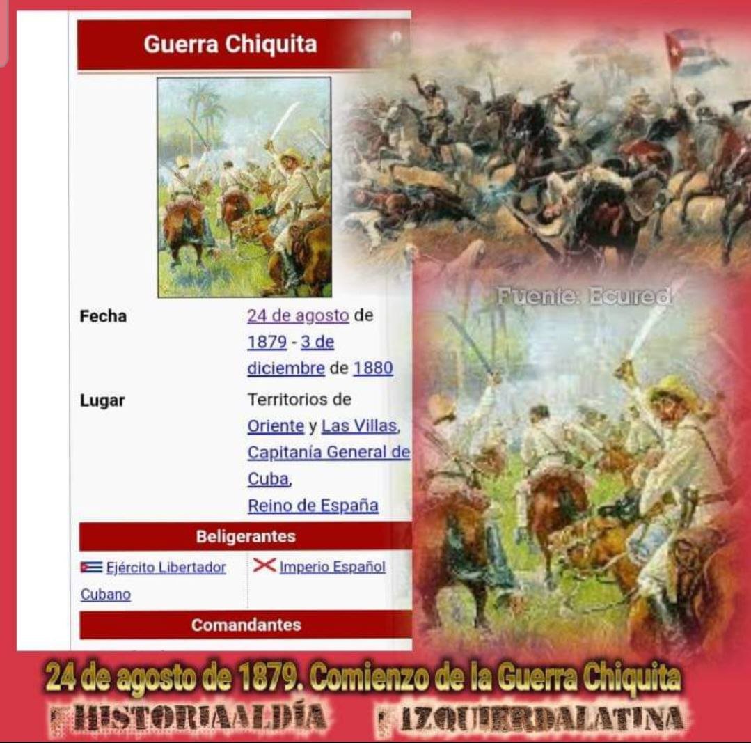 ElAvile67's tweet photo. 💪🇨🇺 En el centenario de #Fidel Comparte, Ama❤️ y Divulga 📲 la Historia 📝📅.
☝️Efemérides del 24 de agosto.

👣Comienza la guerra Chiquita.
👣Lanchas Piratas de 🇺🇸 ametrallan el Hotel Sierra Maestra.
👣Nace Benny Moré.
👣Nace Mariano Rodríguez.

#HistoriaAlDía https://t.co/mx4Ykou1oi