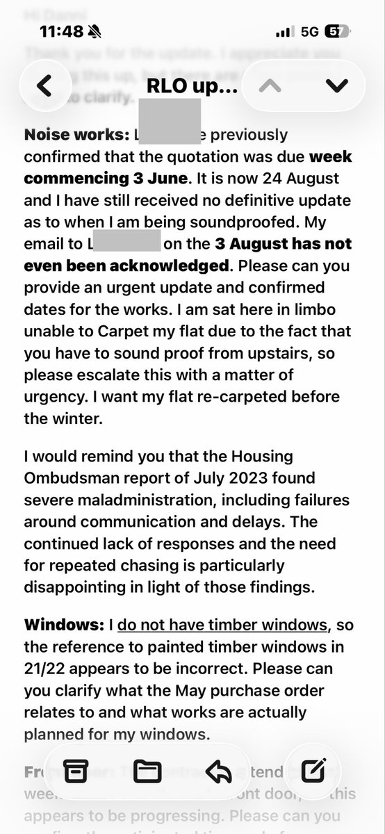 zkfw's tweet photo. @ClarionSupport I really hope that someone shows this tweet to your CEO Clare Miller! This is just an extract of my latest email back to our RLO… over 200 emails in six years, constantly chasing, despite the finding of severe maladministration by the housing ombudsman in 2023! https://t.co/578OemfCIN