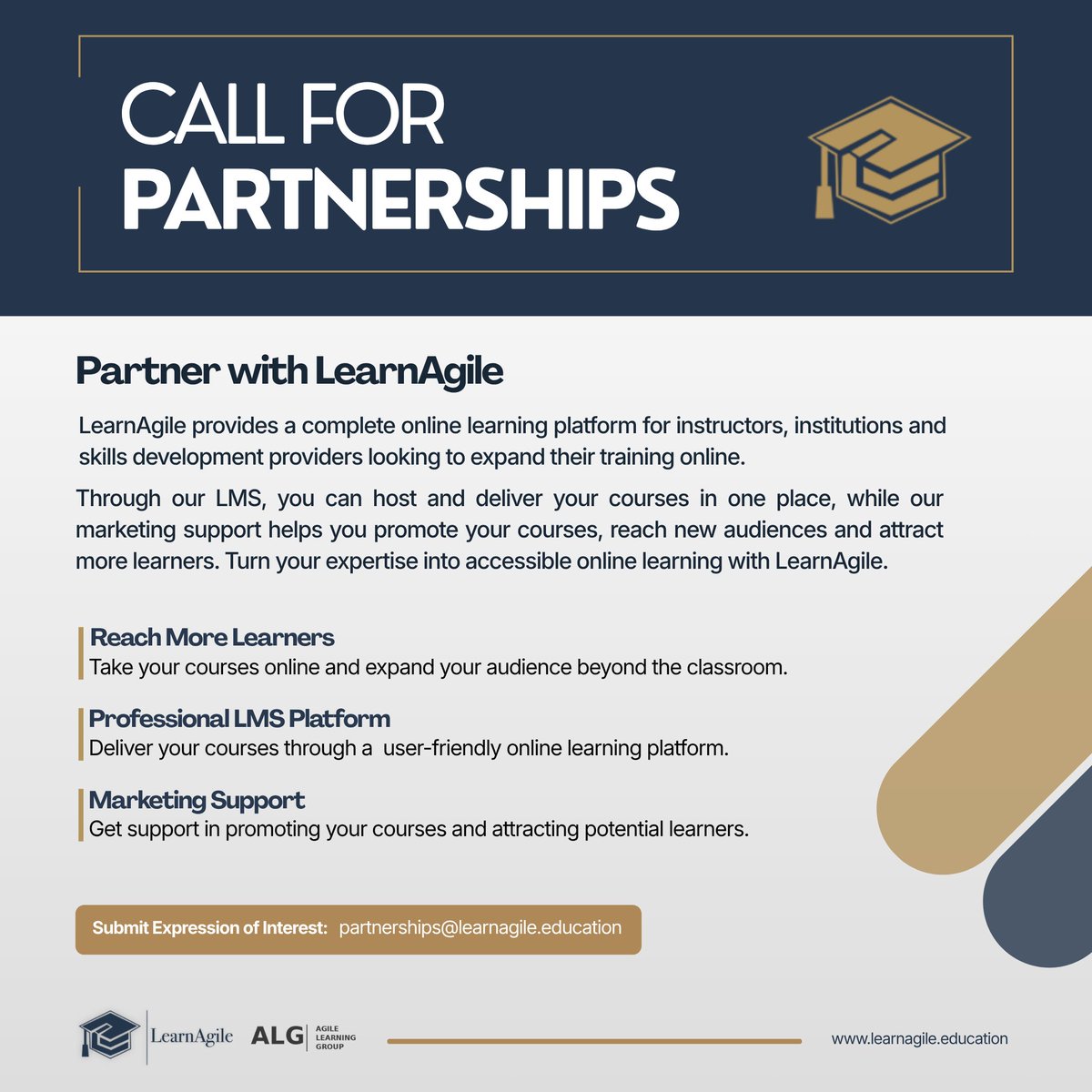 LearnAgile_'s tweet photo. LearnAgile is inviting training providers, TVETs, and skills development institutions to partner with us.

✔️ Host your courses on our LMS
✔️ Provide marketing support 
✔️ Reach learners beyond the classroom 

Interested? 
Email: partnerships@learnagile.education https://t.co/xROyxLF5zL