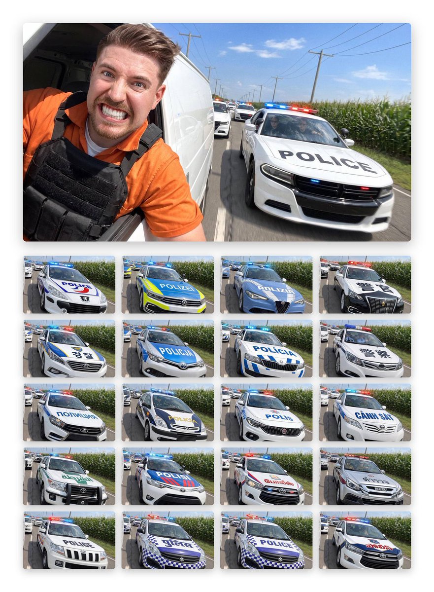 alfstuff's tweet photo. Lo de este tío me parece una locura 😂

Misma miniatura pero adapta hasta el coche de policía dependiendo del país al que va dirigido el vídeo.

El nivel de detalle al que baja es increíble https://t.co/cUUF3FFWbO