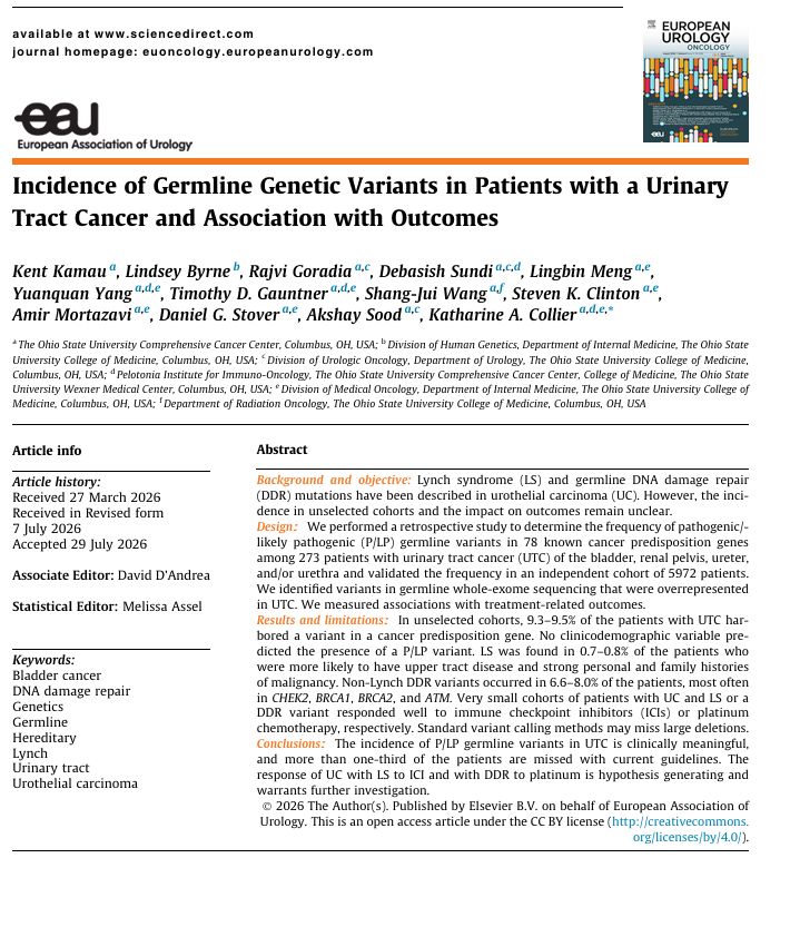 EurUrolOncol's tweet photo. 🌅Monday Morning Mention!

🩺Incidence of Germline Genetic Variants in Patients with a Urinary Tract Cancer and Association with Outcomes by Kent Kamau...Katharine A. Collier et al
@katecollier_md 

🔎Read the full article on our website: https://t.co/6TbN2iuXU7 

🙌Thank you to the authors for trusting EUO with your work!

@uroweb
@mroupret
@GPloussard
@jteoh_hk
@Ric_Campi
@CaPsurvivorship
@LauraMarandino
@RenuEapen
@Ecastromarcos
@OncoAlert
@Sciencedirect