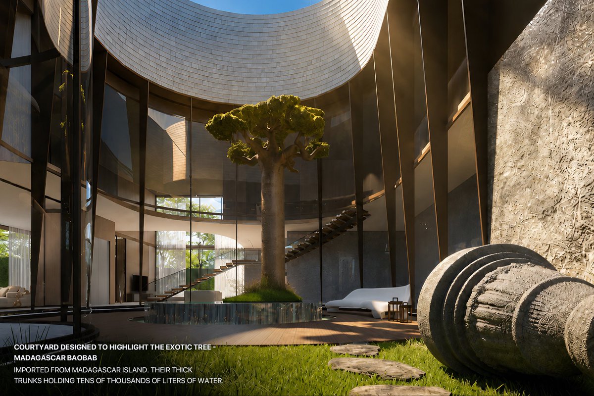 23DC_Architects's tweet photo. Bold outside. Calm within. 

Sunfyre by @23dc_architects is a 2,077 sq. yd. Panchkula residence defined by cantilevers, gentle curves, natural light and a private courtyard centred around a Madagascar Baobab.
#Residentialarchitecture #LuxuryLiving https://t.co/8YSKCegWJX