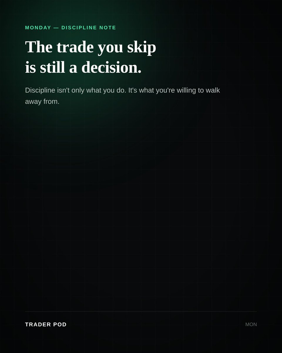 traderpod_'s tweet photo. The trade you skip is still a decision.

Discipline isn't only what you do. It's what you're willing to walk away from.

#TraderPod #TradingDiscipline #ForexTrading #TradingPsychology #TraderMindset https://t.co/uifOi2MiDd