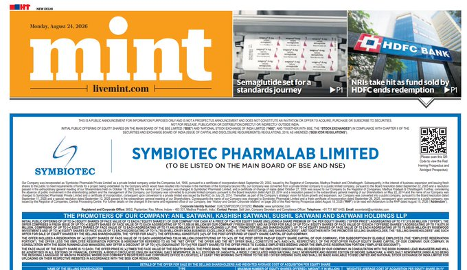 20kgup's tweet photo. Symbiotec Pharmalab IPO is open,its ad is on Mint and various stock news related websites.    

My unbiased opinion on the Symbiotec Pharmalab IPO:

Positives:

1. It holds over 75% of the worldwide market share for key medicines like Hydrocortisone and Testosterone.  

2. It has https://t.co/UoqXdmUybk