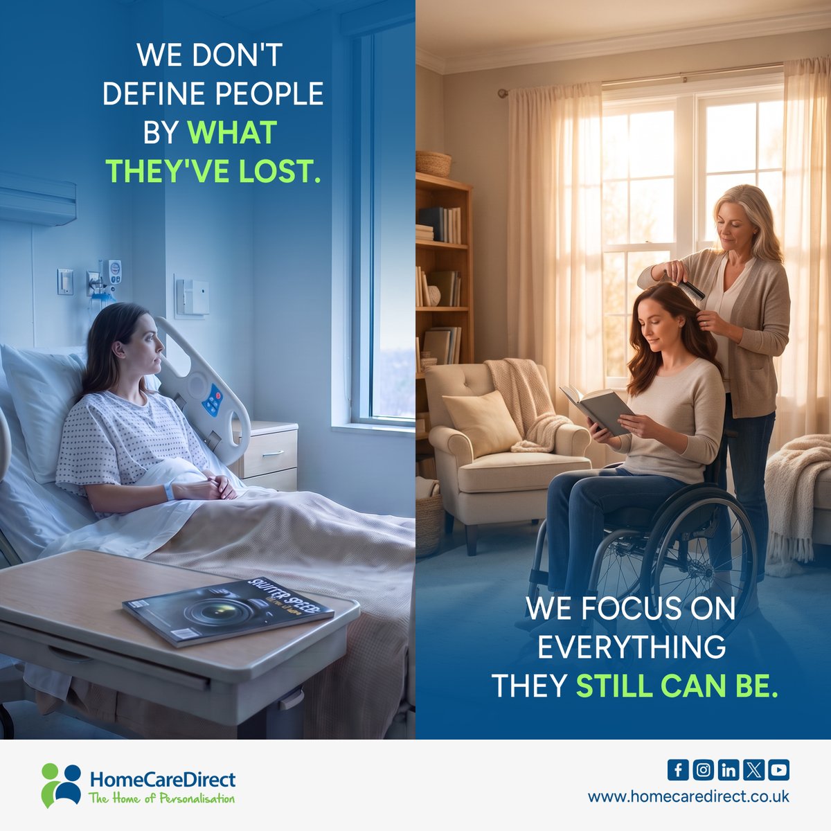 HomeCareDirect's tweet photo. We don't define people by what they've lost. We focus on everything they can still be. 
Care should support independence, choice and quality of life, helping you live life on your terms, at home.

#HomeCareDirect  #CareAtHome #PatientChoice #QualityOfLife #ComplexCare #HomeCare https://t.co/A74Kk1evZ0