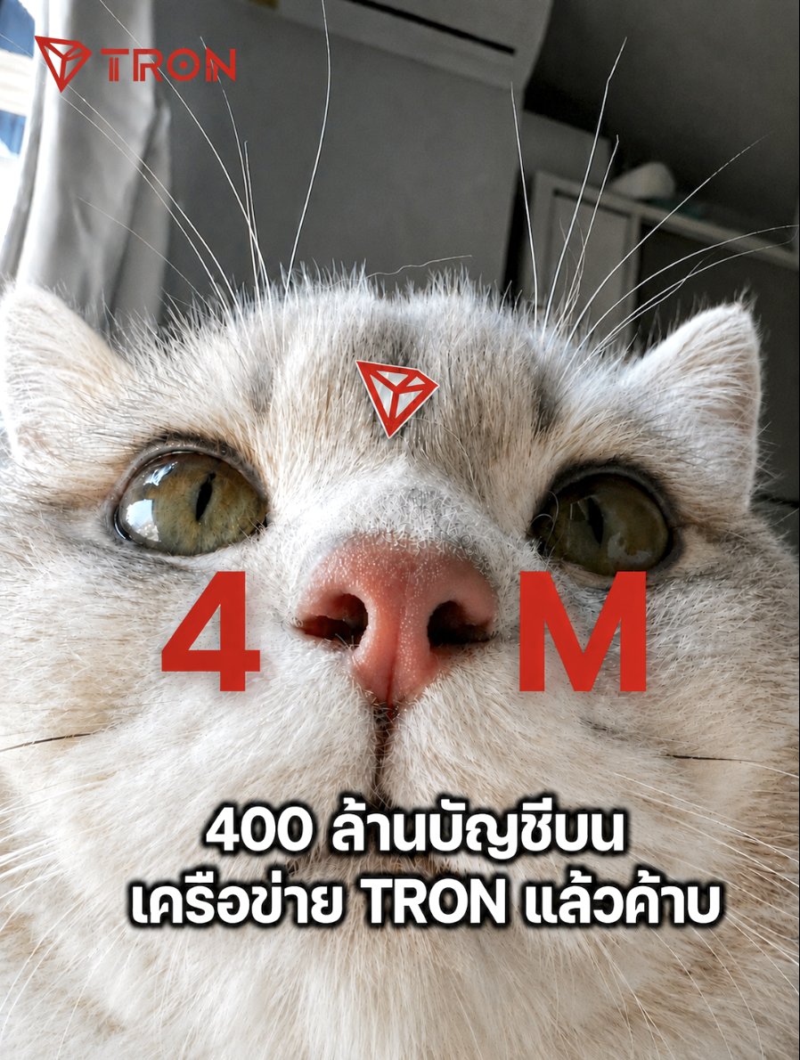 TronDao_THA's tweet photo. 🎉 แคมเปญฉลอง #TRON ทะลุ 400 ล้านบัญชีแล้วเย้!

มาร่วมสร้างคอนเทนต์สุดครีเอทีฟ ฉลองอีกหนึ่งก้าวสำคัญ พร้อมลุ้นรับรางวัลจาก TRON 🎁

กติกาง่าย ๆ 👇
1⃣ ติดตาม @TronDao_THA
2⃣ กดไลก์+รีโพสต์
3⃣ สร้าง Meme/AI/Video ในธีม “TRON ทะลุ 400 ล้านบัญชี” แล้วคอมเมนต์ใต้โพสต์นี้📍

🎁 สุ่มผู้โชคดี 10 คน
▪️5 คน รับคนละ 100 $TRX
▪️5 คน รับ TRON Merch 

📅 ร่วมกิจกรรมได้ตั้งแต่วันที่ 24–31 สิงหาคม 2026 🚀
#Giveaway #AI #meme