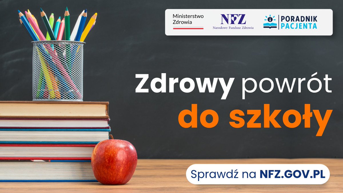 NFZ_GOV_PL's tweet photo. 📚 Nowy rok szkolny zaczyna się dużo wcześniej niż 1 września.

To właśnie teraz warto zadbać o rzeczy, które mają wpływ na zdrowie dziecka przez cały rok.

🔍 Sprawdź, jak przygotować dziecko do zdrowego i bezpiecznego powrotu do szkoły ⬇️
https://t.co/k6iaqImgPr

📍 W tym tygodniu w oddziałach wojewódzkich NFZ odbywają się także wydarzenia profilaktyczne dla dzieci i rodziców.

Możesz porozmawiać z doradcami m. in. o:
✅ wadach postawy
✅ zdrowych nawykach
✅ profilaktyce
✅ bilansach zdrowia dziecka
✅ programach profilaktycznych finansowanych przez NFZ

#NFZ #PowrótDoSzkoły #BackToSchool #ZdrowieDziecka #Profilaktyka #PoradnikPacjentaNFZ

@MZ_GOV_PL
@NFZ_GOV_PL