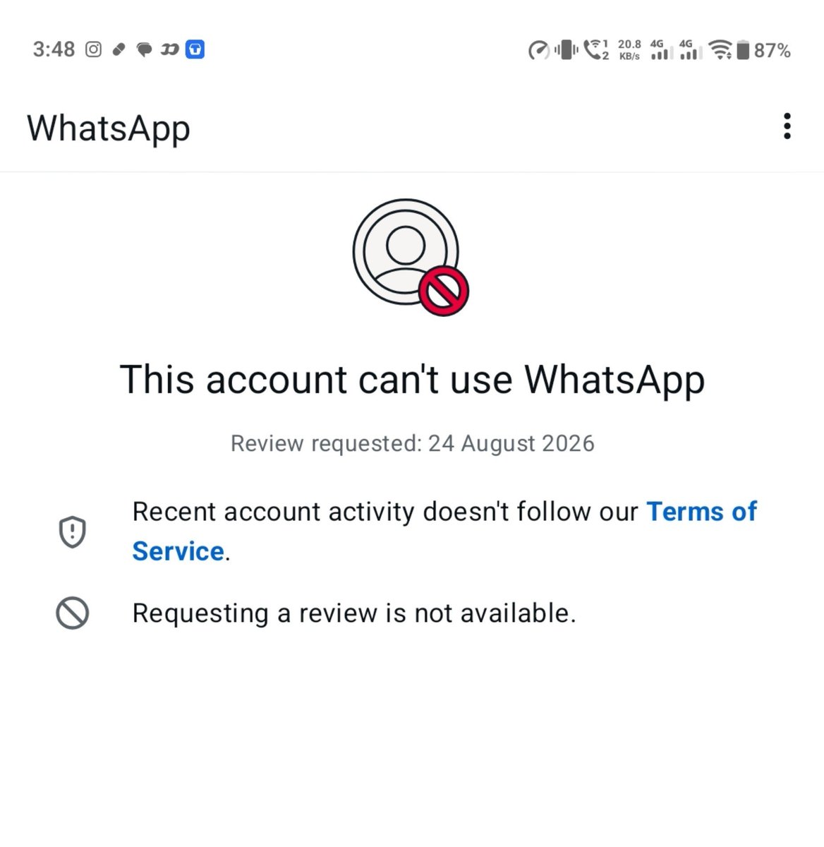 WaseemIntel's tweet photo. @WhatsApp Subject: Request for Review of Account Restriction
Dear WhatsApp Support Team,
I am writing to respectfully request a review of the restriction placed on my WhatsApp account .
I received the message stating that my account cannot use WhatsApp due to recent activity that does not follow the Terms of Service. I was surprised by this decision, as I have always tried to use the app responsibly and in accordance with the rules.
I kindly request that you please review my account again. If any activity was flagged by mistake, I would be very grateful if the restriction could be lifted so I can continue using WhatsApp.
Thank you for your time and understanding.
Best regards,
Waseem