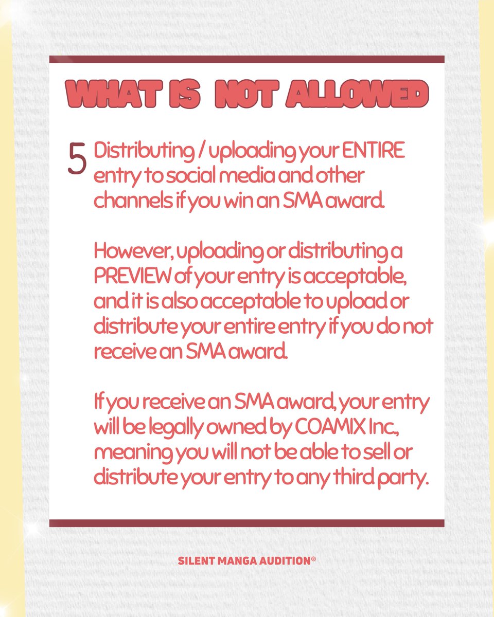 SilentMangaComm's tweet photo. Find more info on the ‘Rules and Guidelines’ page here: https://t.co/3y58Ivjn1q!
We can't wait to see what you create for SMA25 ‘A Kind Heart’. Good luck! (Pt.2)
#SMA25 #AKindHeart #SilentMangaAudition #manga https://t.co/tF1b2FDcpW