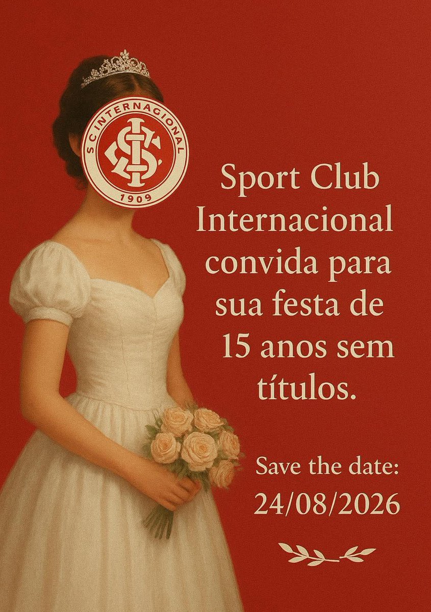 Nao_Ganhamos's tweet photo. títulos há 15 anos.

📅   CONTAGEM ESPECIAL

⏳ Copa do Brasil há 33 anos, 8 meses e 9 dias.
⏳ Brasileirão há 47 anos.
⏳ Libertadores há 16 anos e 6 dias.

Feliz dia de debutantes, Colorado! #DiaDaValsa 💃💃💃 https://t.co/g5tF78ICc7