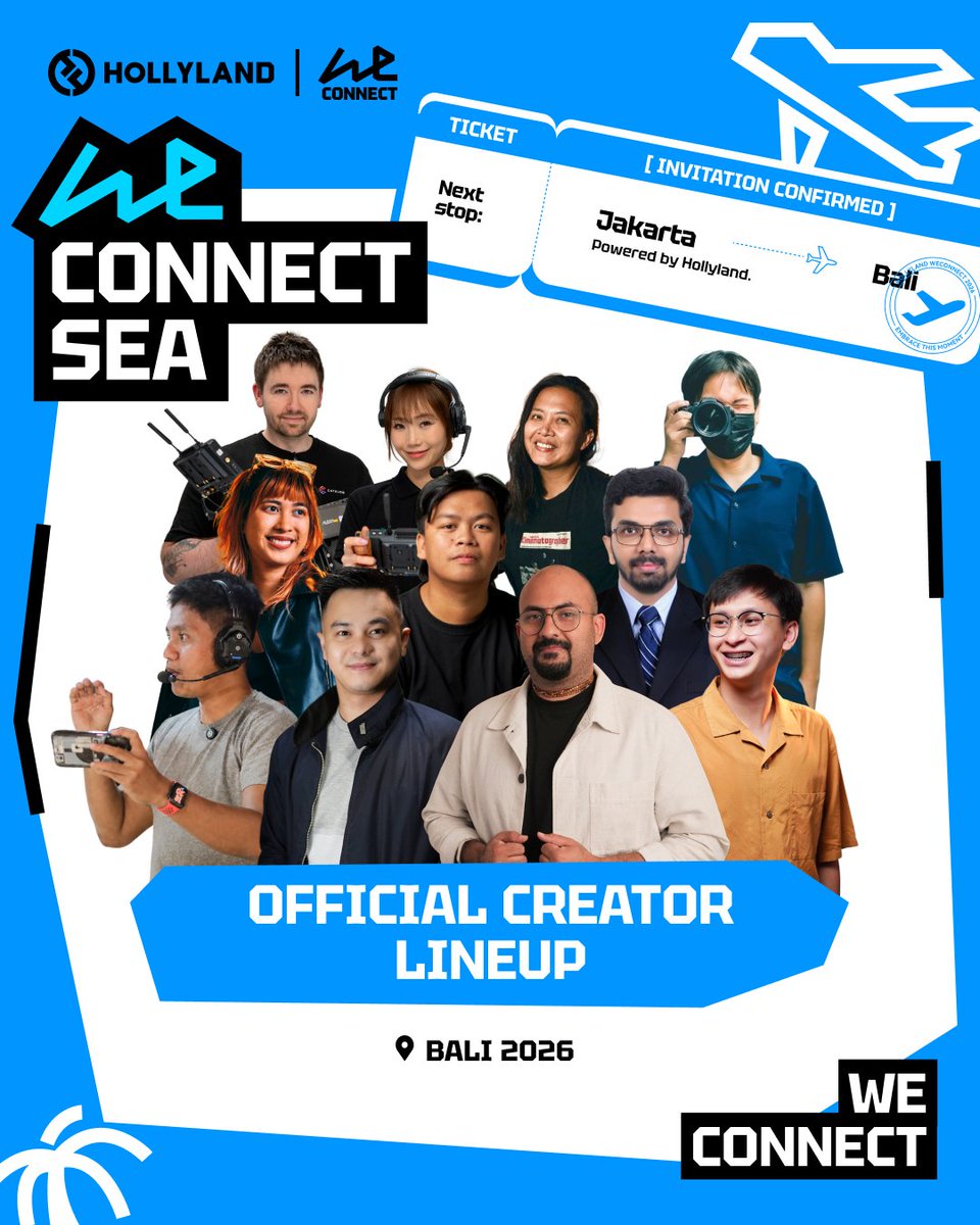 Hollyland_Tech's tweet photo. WE CONNECT SEA｜Official Creator Lineup Revealed 🌴

We are thrilled to officially announce our creator lineup for WE CONNECT SEA. 

Drop a 🙌 in the comments if you see your favorite creator on the list!

#Hollyland #WeConnect2026 #WeConnectSEA  #Jakarta #Bali #InviteOnly https://t.co/Pz22SoUmTa