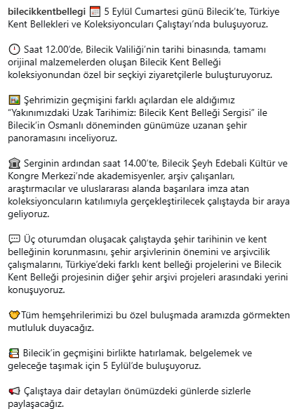 BilecikKent's tweet photo. 📅 5 Eylül Cumartesi günü Bilecik’te, Türkiye Kent Bellekleri ve Koleksiyoncuları Çalıştayı’nda buluşuyoruz.

#bilecik #çalıştay #arşiv #koleksiyon https://t.co/6YIIaS3EXY