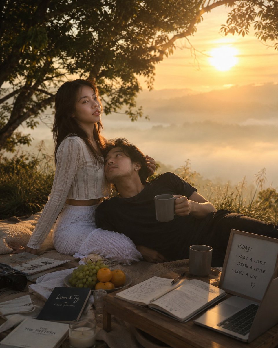 Golden Sunrise Couple Picnic