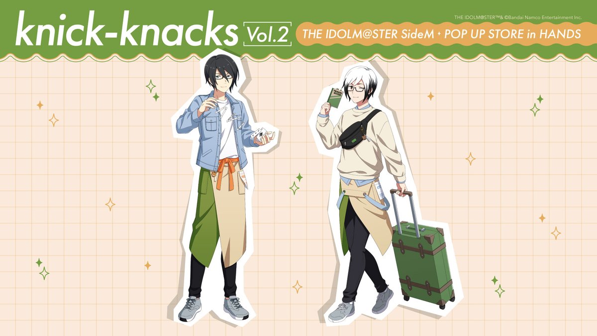 anicloset's tweet photo. /／
📢POP UP開催決定 👀✨
\＼

アイドルマスター #SideM Knick-Knacks Vol.2
ハンズ創業50周年を記念した特別企画🥰

「アイドルマスター SideM Knick-Knacks」第二弾の開催が決定!🌟
11/13(金)より、全国15店舗の #ハンズ にてポップアップストアを開催いたします💚

ハンズ創業50周年という記念すべき節目に実現した、特別な「ハンズxSideM」コラボレーション✨
第二弾では、第一弾とは異なるフロアの店員さんに扮したアイドルたちが登場!
さらに、今回の描き下ろしでは、オリジナルエプロンの多彩な着こなしにもご注目ください👀💖

Vol.1・Vol.2の全2回にわたってお届けする、ハンズ創業50周年ならではの特別な企画。
ここでしか見られないアイドルたちの姿を是非お楽しみください🎶

続報は当アカウントにて順次発信予定📢
ぜひフォローしてお待ちください！

#ANICLOSET.