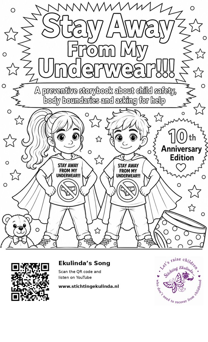 IWesterduin's tweet photo. Free colouring page for children!

To support conversations about body safety, personal boundaries and speaking up, Stichting Ekulinda is sharing a free colouring page from Stay Away From My Underwear!!!

🎵 Scan the QR code to listen to Ekulinda’s Song
🌐 https://t.co/Q3OU7Gevtu https://t.co/aQHYct95PA