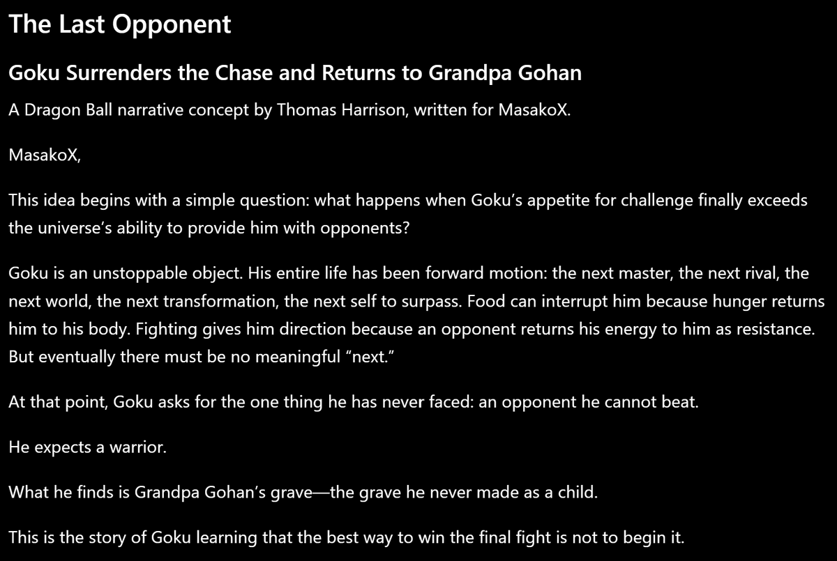 honestly_thomas's tweet photo. The only person I trust to steward this Dragon Ball "What If" into a YouTube video is @MasakoX "One is glad to be of service." Thank you for your service kind sir, get ready to ball your eyes out about Dragon Ball fanfic FULL STORY HERE: https://t.co/hrrHl4GLXE https://t.co/D11WVWCm54