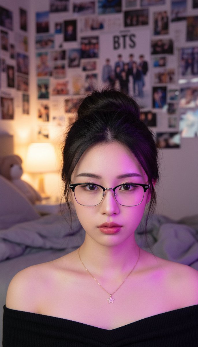 Atmospheric K-pop Fan Room Portrait