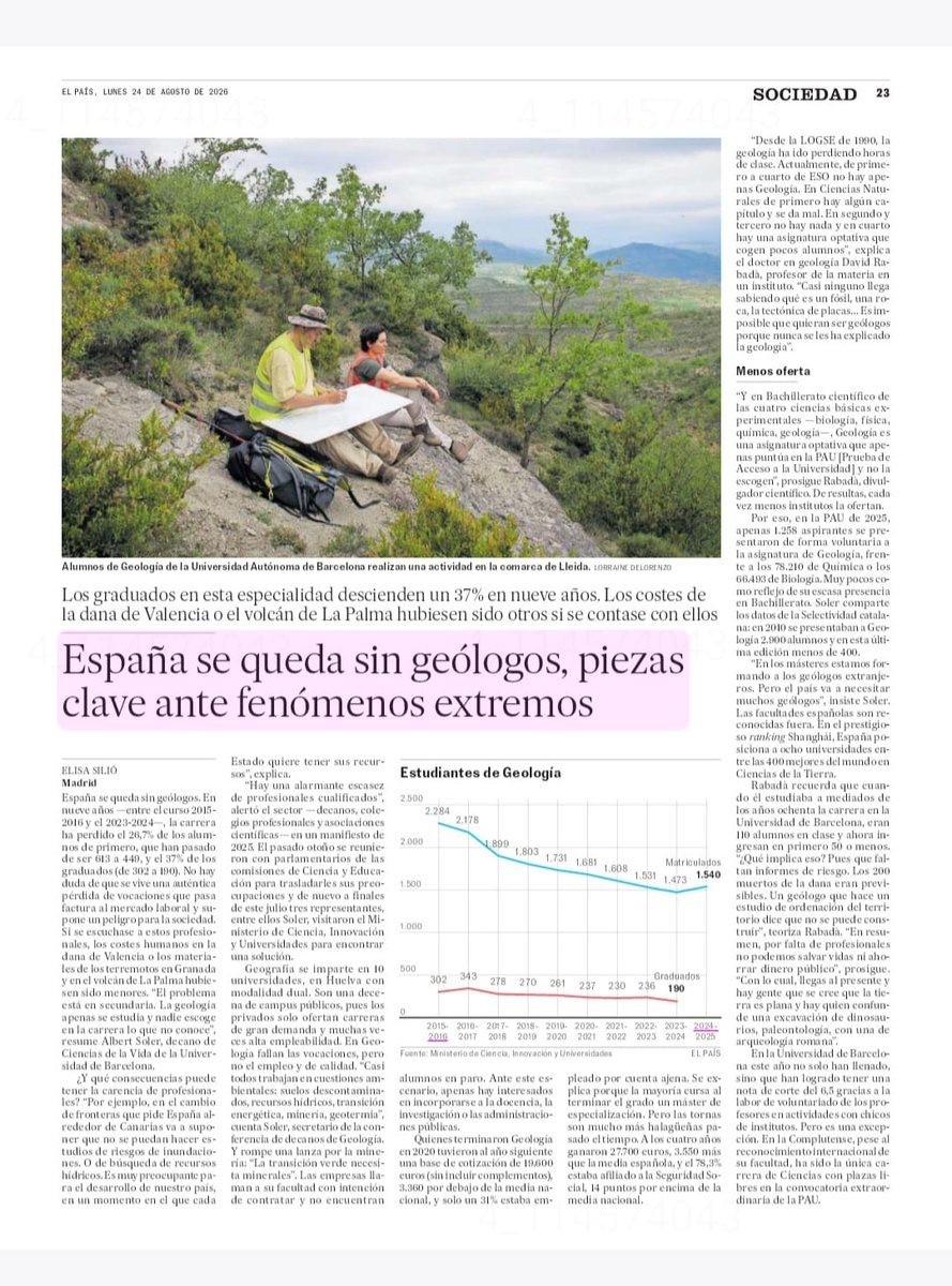 espaigea's tweet photo. Espanya es queda sense geòlegs! 

Sense geòlegs és més difícil prevenir riscos naturals, gestionar l'aigua o afrontar la transició energètica.

No parlem només d’una professió: parlem de salvar vides i d’estalviar diners públics.

La geologia importa🌎! https://t.co/92lqZINTYf