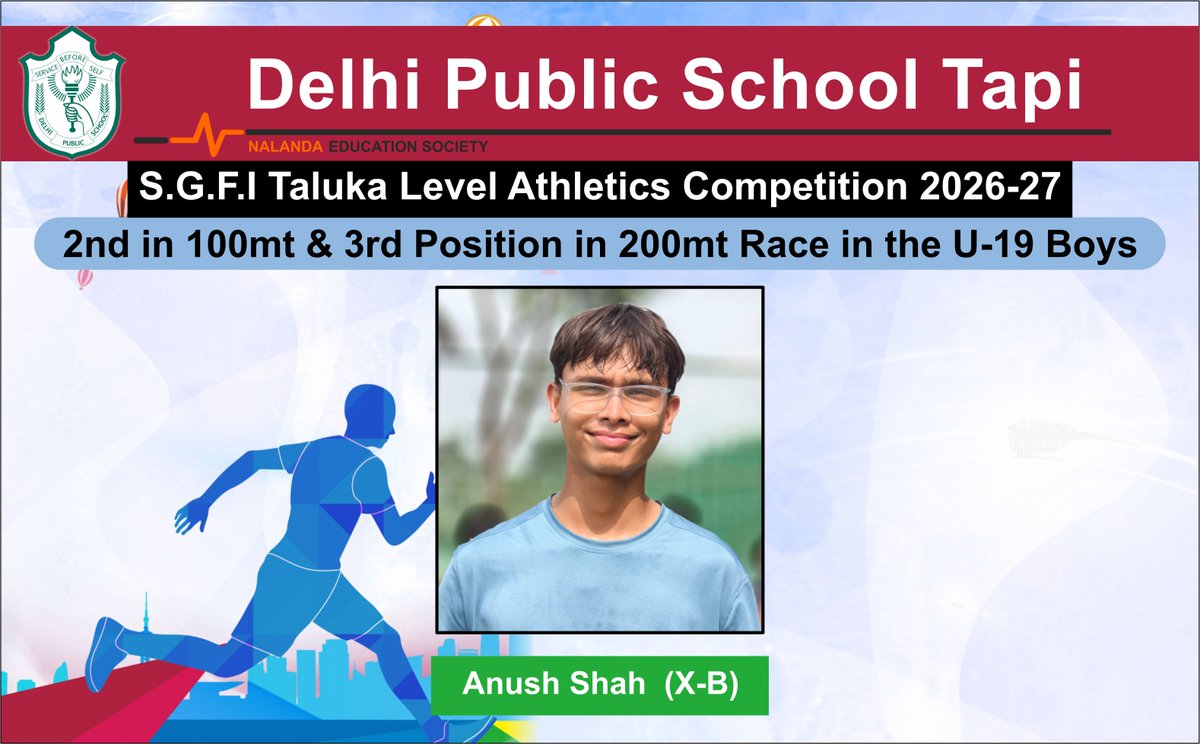DPSTapi's tweet photo. 🏃♂️🏆 DPS Tapi athletes shine at the Athletics Competition! Vaibhavi Kumar, Nandini Patel & Anush Shah secured podium finishes across U-14, U-17 & U-19 events. 👏
#DPSTapi #Athletics #SportsExcellence https://t.co/XdU9B0iCqz