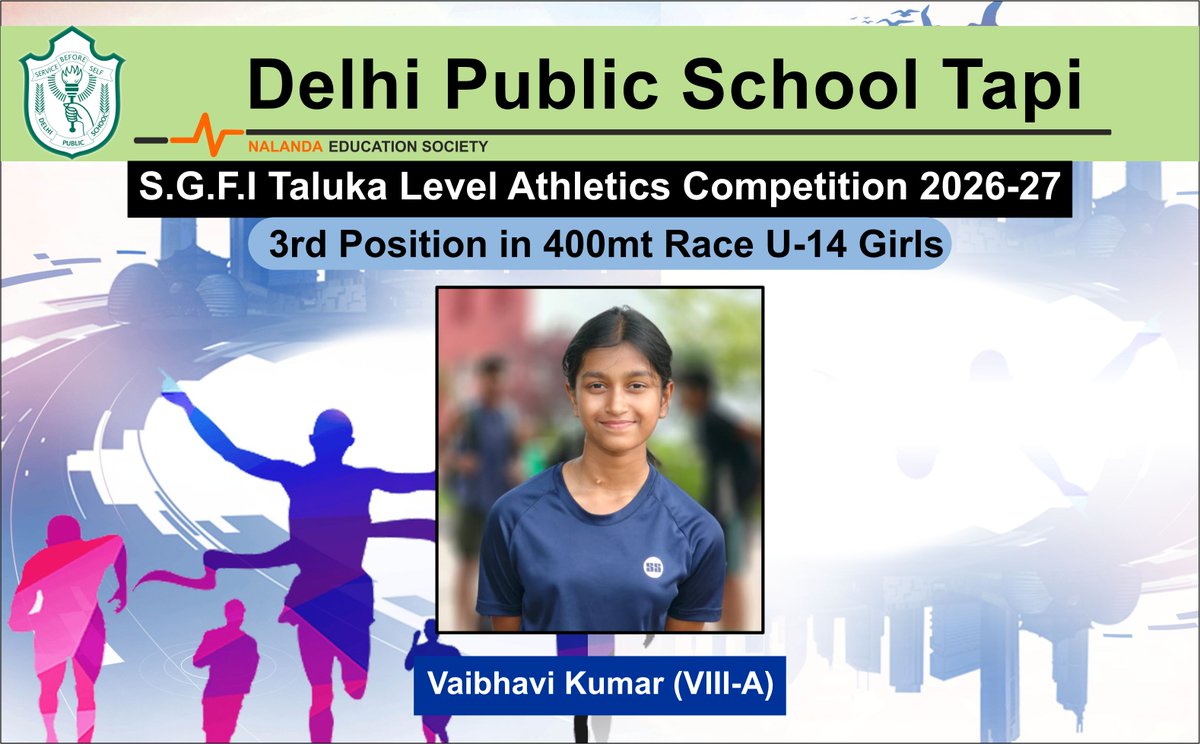 DPSTapi's tweet photo. 🏃♂️🏆 DPS Tapi athletes shine at the Athletics Competition! Vaibhavi Kumar, Nandini Patel & Anush Shah secured podium finishes across U-14, U-17 & U-19 events. 👏
#DPSTapi #Athletics #SportsExcellence https://t.co/XdU9B0iCqz