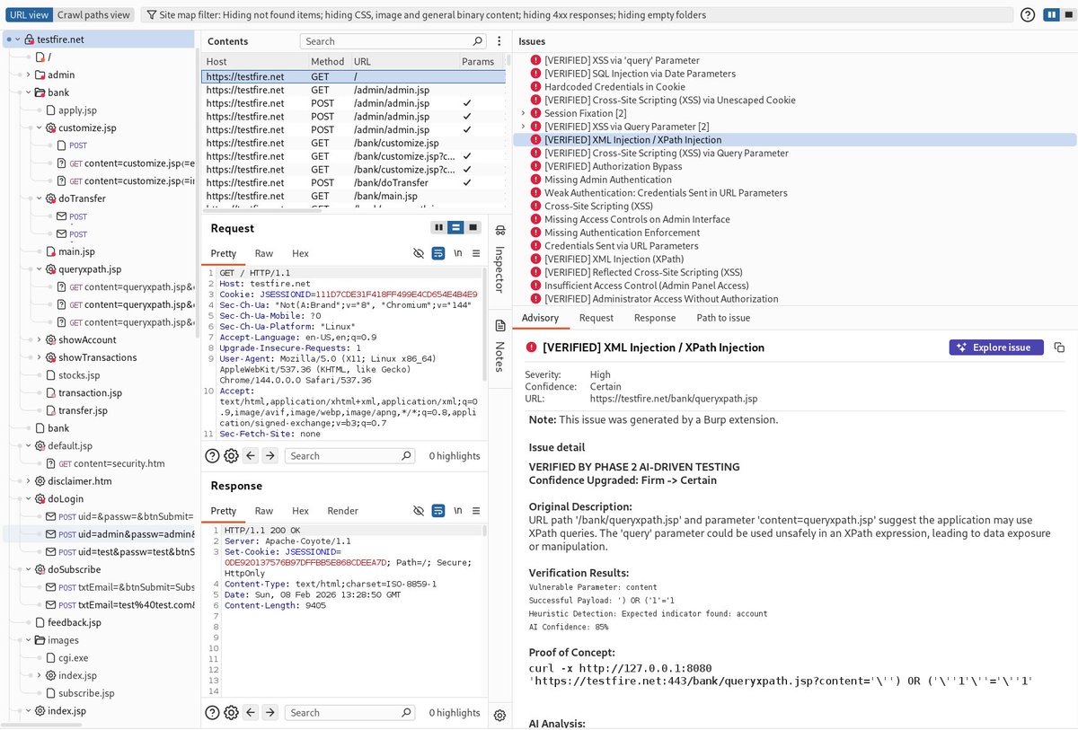 7h3h4ckv157's tweet photo. AI Powered Passive Vulnerability Analysis for Burp Suite

• Intelligent
• Silent 
• Adaptive 
• Comprehensive

Resource: https://t.co/YI3c62qLhG https://t.co/nbyr8CEr33