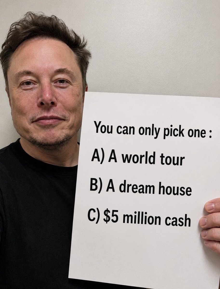 HonestTakesX's tweet photo. You can only pick one :

A) A world tour
B) A dream house 
C) $5 million cash https://t.co/6EZHUHcGX8